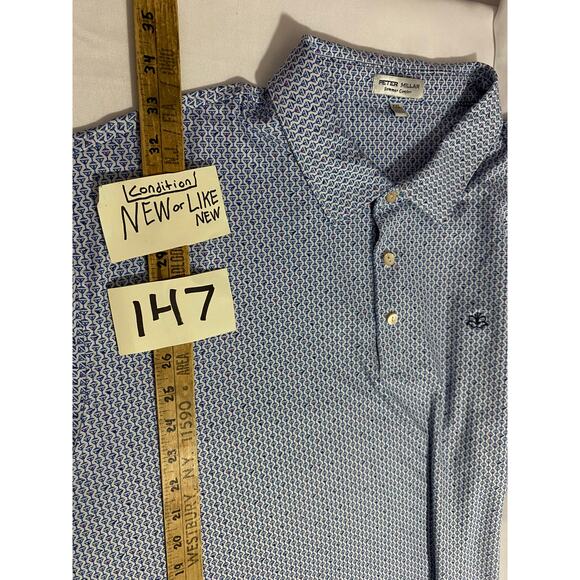 Peter Millar Polo Shirt Size 2XL Light Blue Patterned Summer Comfort Golf Style - Picture 5 of 10